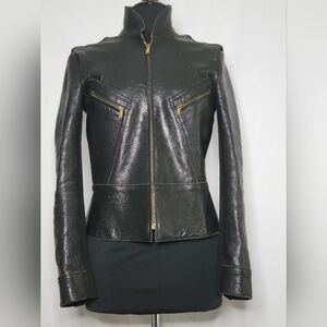 Derek Lam Vintage Black Lambskin Leather, Stretch Ponte Back Knit